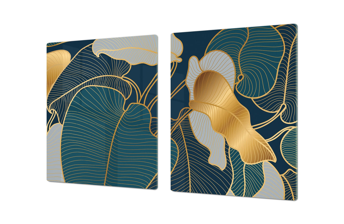 BIG KITCHEN BOARD & Induction Cooktop Cover – Glass Pastry Board – SINGLE: 80 x 52 cm (31,5” x 20,47”); DOUBLE: 40 x 52 cm (15,75” x 20,47”); DD41 Tropical Leaves Series: Art deco wallpaper 2