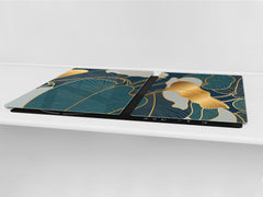 BIG KITCHEN BOARD & Induction Cooktop Cover – Glass Pastry Board – SINGLE: 80 x 52 cm (31,5” x 20,47”); DOUBLE: 40 x 52 cm (15,75” x 20,47”); DD41 Tropical Leaves Series: Art deco wallpaper 2