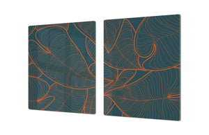 HUGE Cutting Board – Worktop saver and Pastry Board – Glass Kitchen Board DD37 Vintage leaves and patterns Series: Abstract leaves