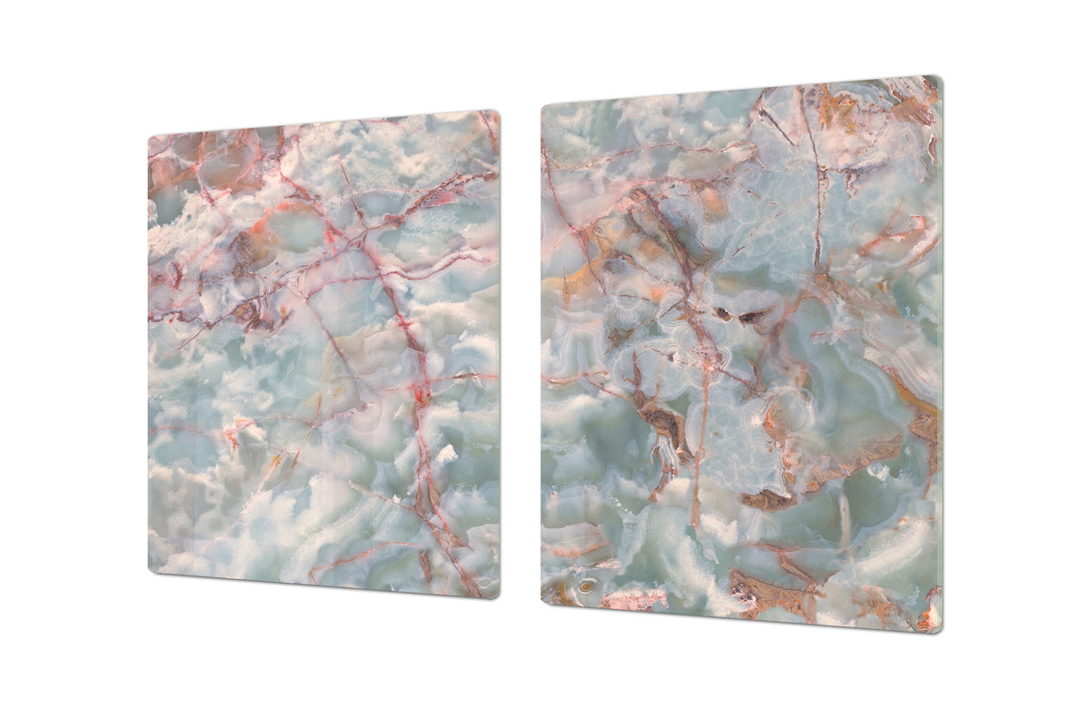 UNIQUE Tempered GLASS Kitchen Board – Impact & Scratch Resistant Cooktop cover DD32 Marbles 2 Series: Onyx pink veins