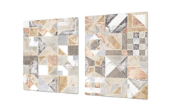 HUGE Cutting Board – Worktop saver and Pastry Board – Glass Kitchen Board DD37 Vintage leaves and patterns Series: Retro tiles pattern