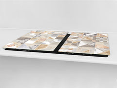 HUGE Cutting Board – Worktop saver and Pastry Board – Glass Kitchen Board DD37 Vintage leaves and patterns Series: Retro tiles pattern