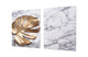BIG KITCHEN BOARD & Induction Cooktop Cover – Glass Pastry Board – SINGLE: 80 x 52 cm (31,5” x 20,47”); DOUBLE: 40 x 52 cm (15,75” x 20,47”); DD41 Tropical Leaves Series: Golden leaf on marble