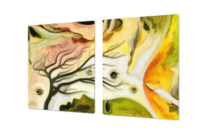 GIGANTIC CUTTING BOARD and Cooktop Cover - Glass Kitchen Board; SINGLE: 80 x 52 cm (31,5” x 20,47”); DOUBLE: 40 x 52 cm (15,75” x 20,47”); DD42 Paintings Series: Silhouette of an abstract bird