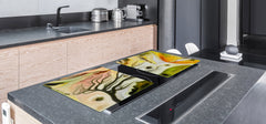 GIGANTIC CUTTING BOARD and Cooktop Cover - Glass Kitchen Board; SINGLE: 80 x 52 cm (31,5” x 20,47”); DOUBLE: 40 x 52 cm (15,75” x 20,47”); DD42 Paintings Series: Silhouette of an abstract bird