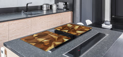 Gigantic Worktop saver and Pastry Board - Tempered GLASS Cutting Board - MEASURES: SINGLE: 80 x 52 cm; DOUBLE: 40 x 52 cm; DD38 Golden Waves Series: Golden crystals