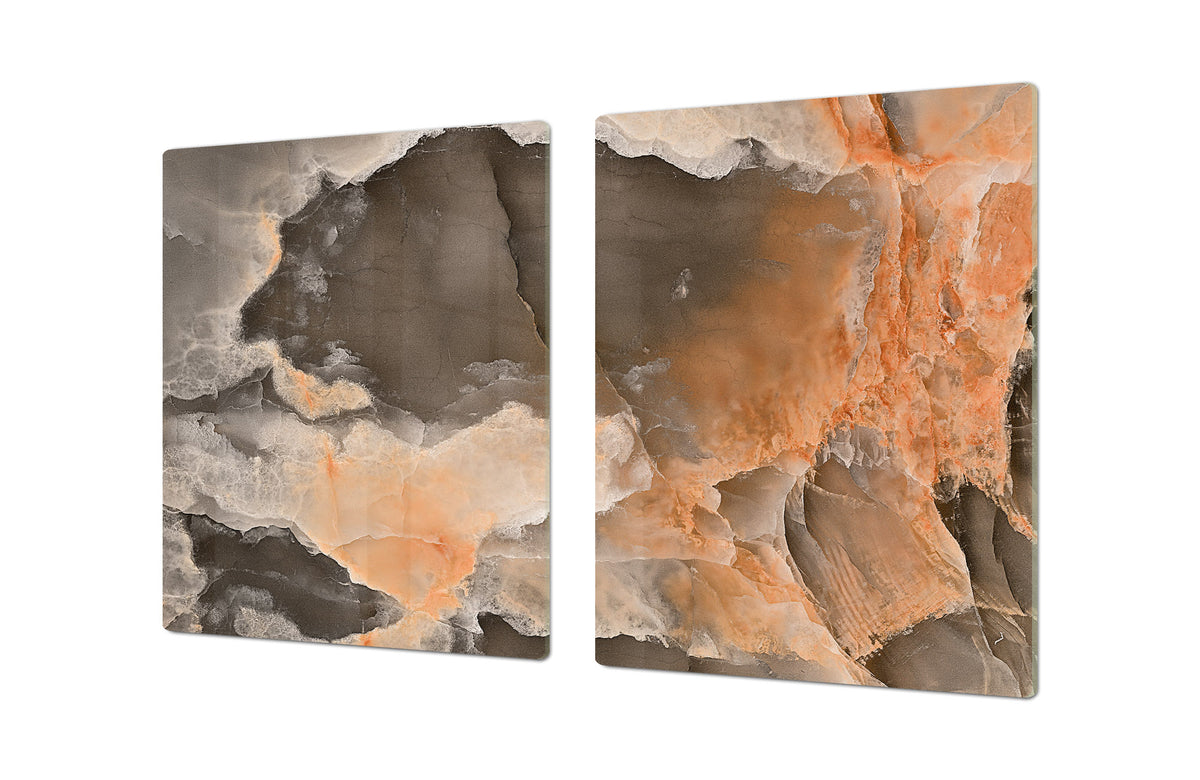 UNIQUE Tempered GLASS Kitchen Board – Impact & Scratch Resistant Cooktop cover DD32 Marbles 2 Series: 3D marble wall