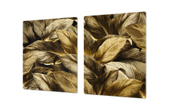BIG KITCHEN BOARD & Induction Cooktop Cover – Glass Pastry Board – SINGLE: 80 x 52 cm (31,5” x 20,47”); DOUBLE: 40 x 52 cm (15,75” x 20,47”); DD41 Tropical Leaves Series: Precious leaves