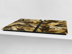 BIG KITCHEN BOARD & Induction Cooktop Cover – Glass Pastry Board – SINGLE: 80 x 52 cm (31,5” x 20,47”); DOUBLE: 40 x 52 cm (15,75” x 20,47”); DD41 Tropical Leaves Series: Precious leaves