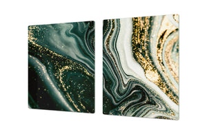 HUGE TEMPERED GLASS COOKTOP COVER – Glass Cutting Board and Worktop Saver DD33 Colourful abstractions Series: Mesmerising golden powder