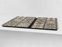 HUGE Cutting Board – Worktop saver and Pastry Board – Glass Kitchen Board DD37 Vintage leaves and patterns Series: Sculpted mosaic pattern