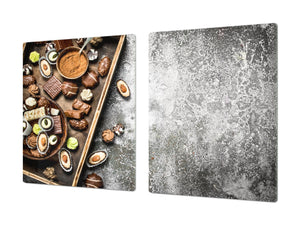 Tempered GLASS Cutting Board - Glass Kitchen Board; Cakes and Sweets Serie DD13 Chocolates 2