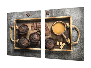 Tempered GLASS Cutting Board - Glass Kitchen Board; Cakes and Sweets Serie DD13 Muffins 1