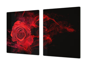 Induction Cooktop Cover – Glass Cutting Board- Flower series DD06B Red rose 1
