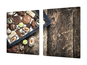 Tempered GLASS Cutting Board - Glass Kitchen Board; Cakes and Sweets Serie DD13 Sweets 1