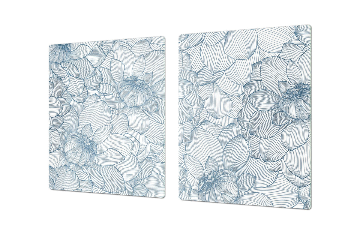 ENORMOUS  Tempered GLASS Chopping Board - Flower series DD06A Dahlia Hand drawn