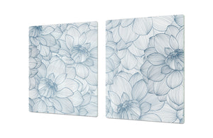 Enorm Schneidbrett aus Hartglas und schützende Arbeitsoberfläche; Flower series DD06A: Dahlia Hand drawn