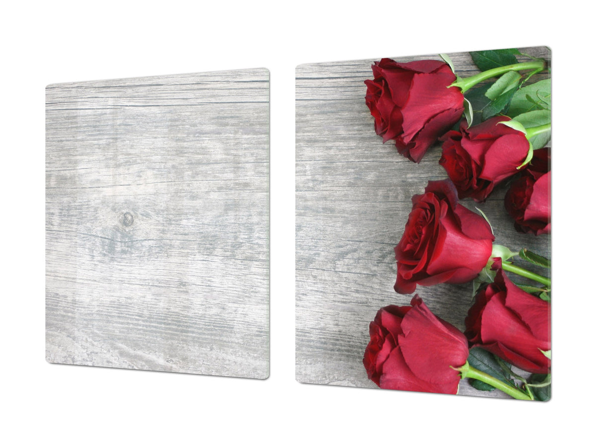 Induction Cooktop Cover – Glass Cutting Board- Flower series DD06B Red rose 2