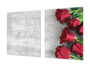 GIGANTE Copri-piano cottura a induzione – ENORME tagliere;  Serie di fiori DD06B: Rosa rossa 2