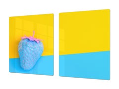 UNIQUE Tempered GLASS Kitchen Board Fruit and Vegetables series DD02 Blue strawberry