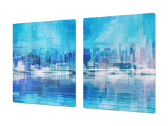 Tempered GLASS Chopping Board – Enormous Induction Cooktop Cover - City Series DD12 A city in the picture
