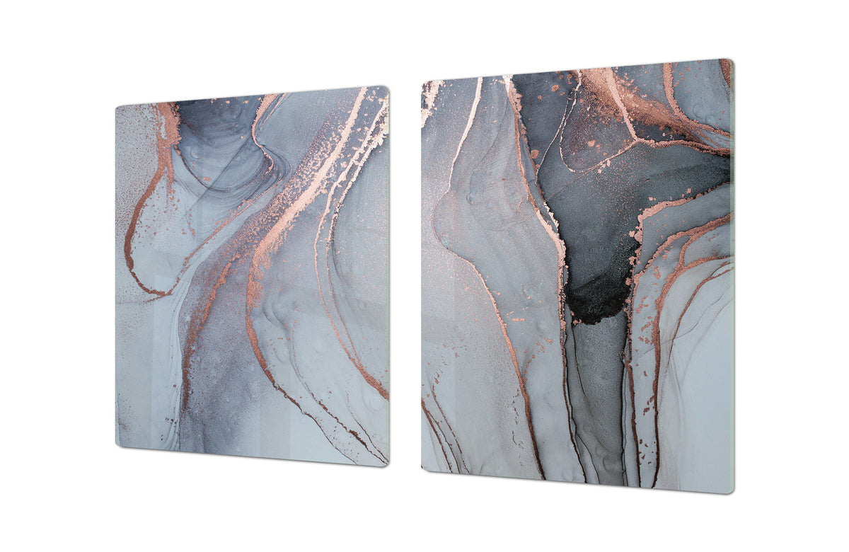 HUGE TEMPERED GLASS COOKTOP COVER – Glass Cutting Board and Worktop Saver DD33 Colourful abstractions Series: Abstract golden veins