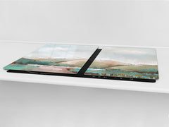 GIGANTIC CUTTING BOARD and Cooktop Cover - Glass Kitchen Board; SINGLE: 80 x 52 cm (31,5” x 20,47”); DOUBLE: 40 x 52 cm (15,75” x 20,47”); DD42 Paintings Series: Delicate landscape