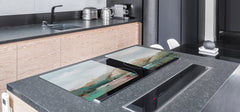 GIGANTIC CUTTING BOARD and Cooktop Cover - Glass Kitchen Board; SINGLE: 80 x 52 cm (31,5” x 20,47”); DOUBLE: 40 x 52 cm (15,75” x 20,47”); DD42 Paintings Series: Delicate landscape