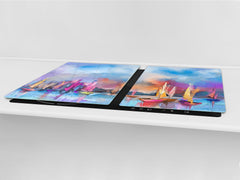 GIGANTIC CUTTING BOARD and Cooktop Cover - Glass Kitchen Board; SINGLE: 80 x 52 cm (31,5” x 20,47”); DOUBLE: 40 x 52 cm (15,75” x 20,47”); DD42 Paintings Series: Impressionist seascape