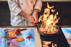 GIGANTIC CUTTING BOARD and Cooktop Cover - Glass Kitchen Board; SINGLE: 80 x 52 cm (31,5” x 20,47”); DOUBLE: 40 x 52 cm (15,75” x 20,47”); DD42 Paintings Series: Impressionist seascape