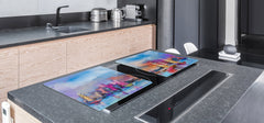 GIGANTIC CUTTING BOARD and Cooktop Cover - Glass Kitchen Board; SINGLE: 80 x 52 cm (31,5” x 20,47”); DOUBLE: 40 x 52 cm (15,75” x 20,47”); DD42 Paintings Series: Impressionist seascape