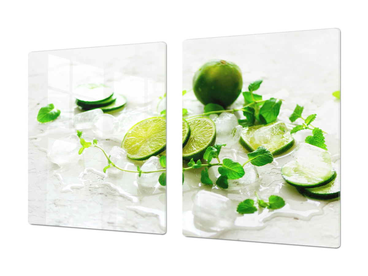 UNIQUE Tempered GLASS Kitchen Board Fruit and Vegetables series DD02 Lemon with ice