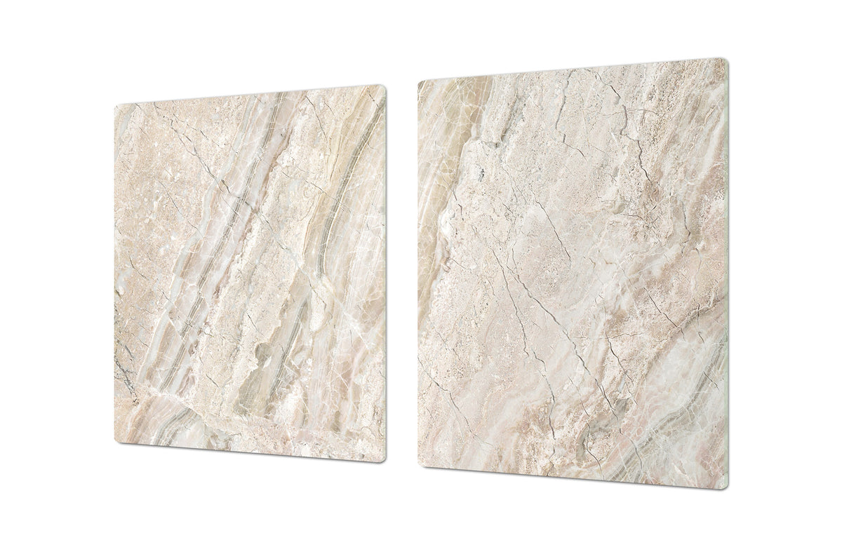 UNIQUE Tempered GLASS Kitchen Board – Impact & Scratch Resistant Cooktop cover DD32 Marbles 2 Series: Beige breccia marble