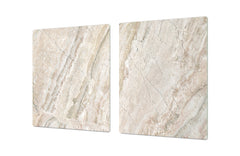 UNIQUE Tempered GLASS Kitchen Board – Impact & Scratch Resistant Cooktop cover DD32 Marbles 2 Series: Beige breccia marble