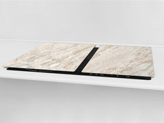 UNIQUE Tempered GLASS Kitchen Board – Impact & Scratch Resistant Cooktop cover DD32 Marbles 2 Series: Beige breccia marble