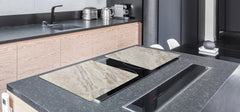 UNIQUE Tempered GLASS Kitchen Board – Impact & Scratch Resistant Cooktop cover DD32 Marbles 2 Series: Beige breccia marble