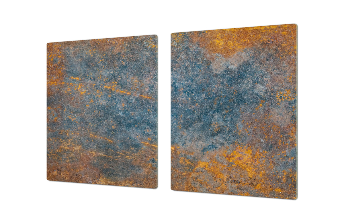 BIG KITCHEN BOARD & Induction Cooktop Cover – Glass Pastry Board DD34 Rusted textures Series: Oxidized colorful surface