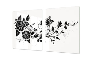 ENORMOUS  Tempered GLASS Chopping Board - Flower series DD06A Black rose
