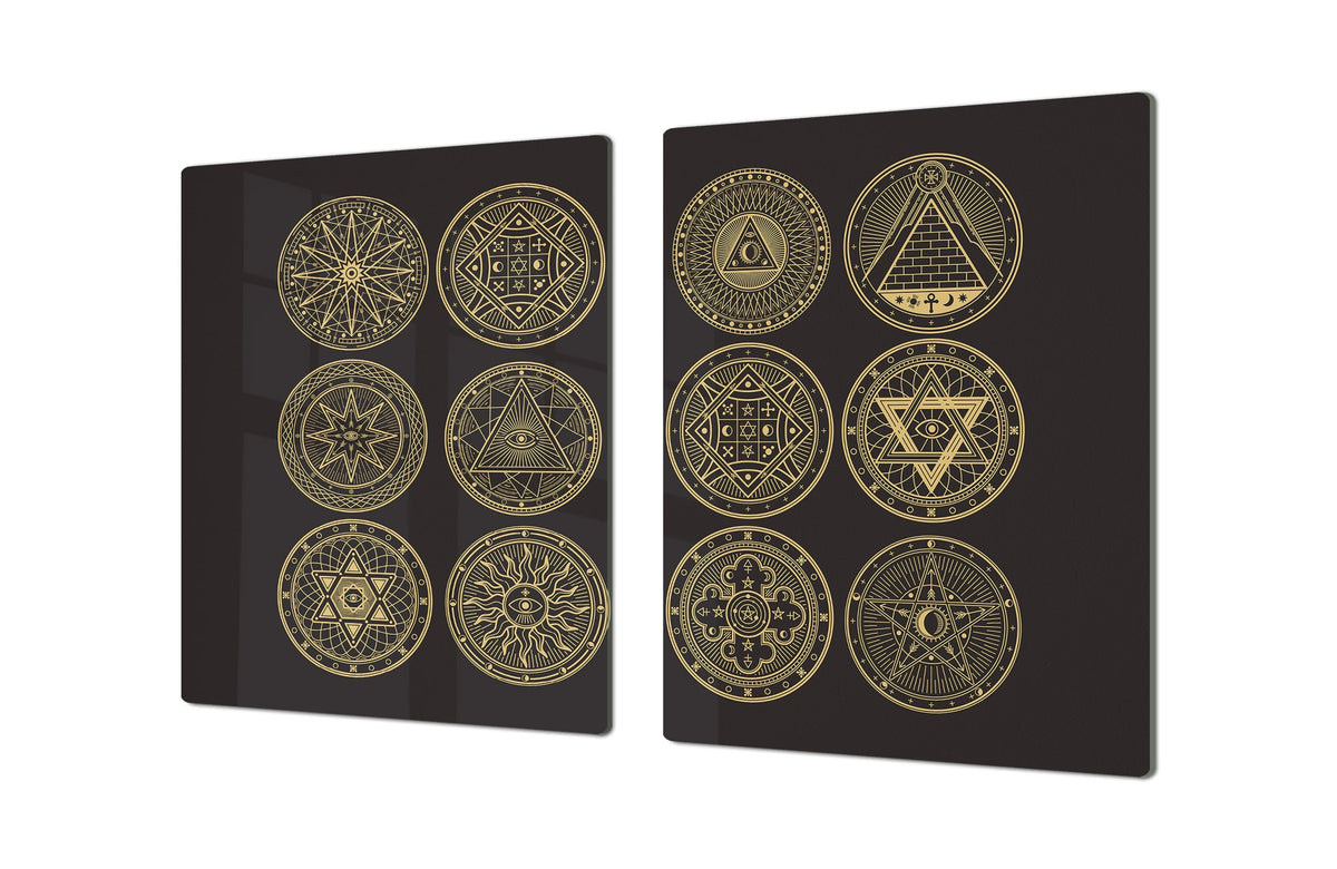 HUGE TEMPERED GLASS CHOPPING BOARD ; Moroccan design Series DD21 Esoteric symbols