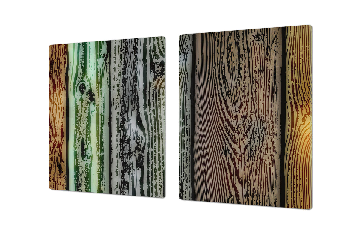 ENORMOUS  Tempered GLASS Chopping Board - Induction Cooktop Cover DD36 Textures and tiles 2 Series: Rustic colourful wood