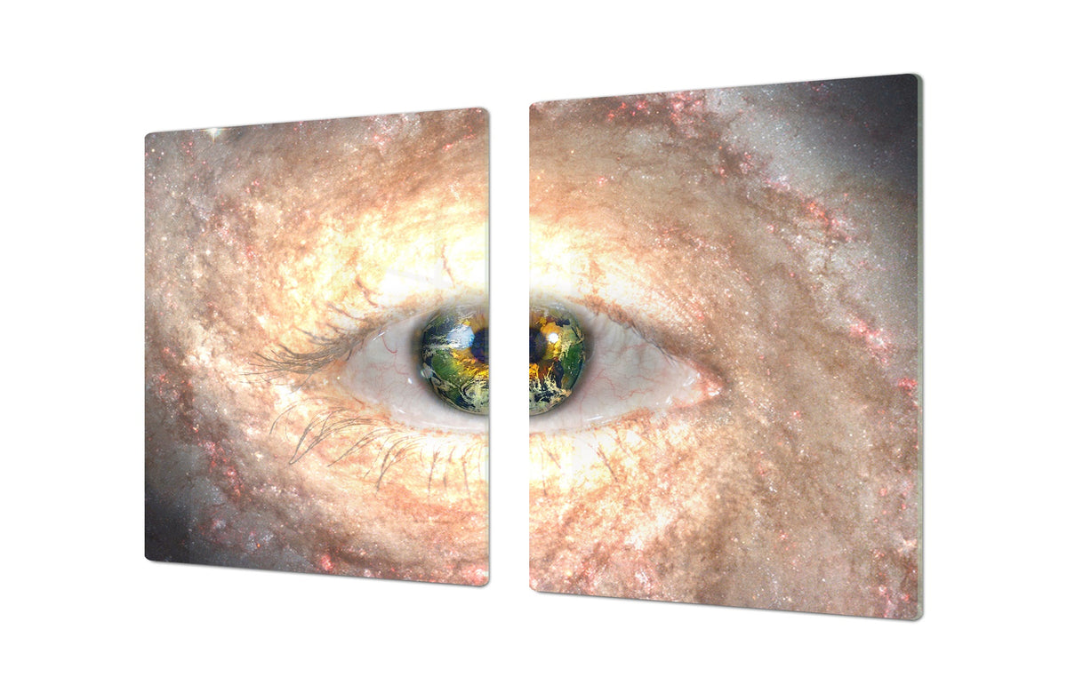 ENORMOUS  Tempered GLASS Chopping Board - Induction Cooktop Cover – SINGLE: 80 x 52 cm; DOUBLE: 40 x 52 cm; DD43 Abstract Graphics Series: Eye in midst of galaxy