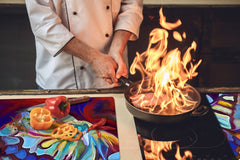 GIGANTIC CUTTING BOARD and Cooktop Cover - Glass Kitchen Board; SINGLE: 80 x 52 cm (31,5” x 20,47”); DOUBLE: 40 x 52 cm (15,75” x 20,47”); DD42 Paintings Series: Abstract human portrait