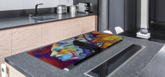GIGANTIC CUTTING BOARD and Cooktop Cover - Glass Kitchen Board; SINGLE: 80 x 52 cm (31,5” x 20,47”); DOUBLE: 40 x 52 cm (15,75” x 20,47”); DD42 Paintings Series: Abstract human portrait