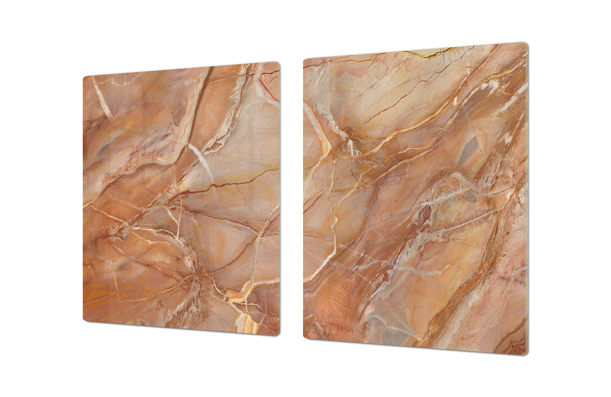 UNIQUE Tempered GLASS Kitchen Board – Impact & Scratch Resistant Cooktop cover DD32 Marbles 2 Series: Brown marble pattern