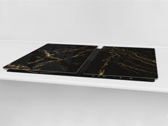 UNIQUE Tempered GLASS Kitchen Board – Impact & Scratch Resistant Cooktop cover DD32 Marbles 2 Series: Golden patterns