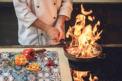 HUGE Cutting Board – Worktop saver and Pastry Board – Glass Kitchen Board DD37 Vintage leaves and patterns Series: Spanish mosaic tiles