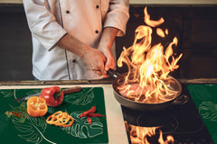 BIG KITCHEN BOARD & Induction Cooktop Cover – Glass Pastry Board – SINGLE: 80 x 52 cm (31,5” x 20,47”); DOUBLE: 40 x 52 cm (15,75” x 20,47”); DD41 Tropical Leaves Series: Modern monstera leaves