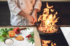 BIG KITCHEN BOARD & Induction Cooktop Cover – Glass Pastry Board – SINGLE: 80 x 52 cm (31,5” x 20,47”); DOUBLE: 40 x 52 cm (15,75” x 20,47”); DD41 Tropical Leaves Series: Summer concept