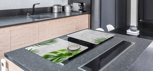 BIG KITCHEN BOARD & Induction Cooktop Cover – Glass Pastry Board – SINGLE: 80 x 52 cm (31,5” x 20,47”); DOUBLE: 40 x 52 cm (15,75” x 20,47”); DD41 Tropical Leaves Series: Summer concept