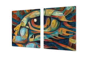 GIGANTIC CUTTING BOARD and Cooktop Cover - Glass Kitchen Board; SINGLE: 80 x 52 cm (31,5” x 20,47”); DOUBLE: 40 x 52 cm (15,75” x 20,47”); DD42 Paintings Series: Inner eye